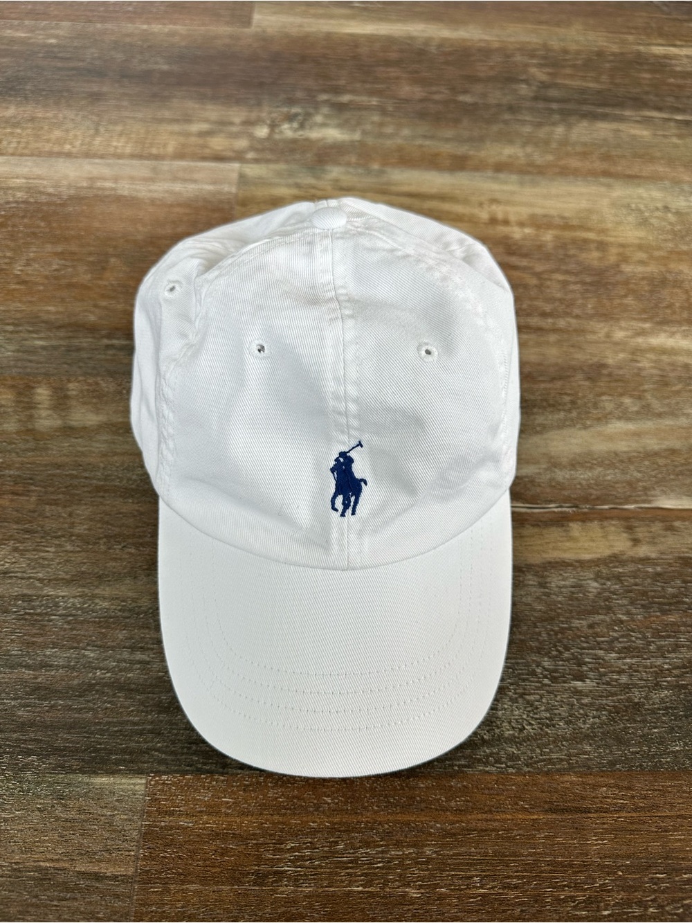 Polo Ralph Lauren Hat Cap Strap Back Solid White with Blue Pony Logo and Script
